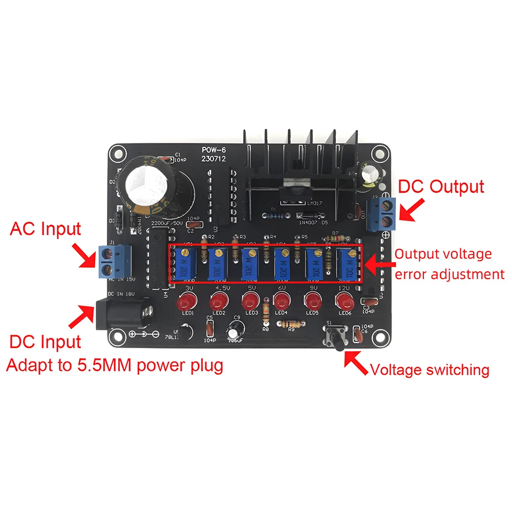 DC18V AC15V to 3V/4.5V/5V/6V/9V/12V Adjustable CNC DC Power Loose Part DIY Kit with Power Adapter Welding Practice Kit