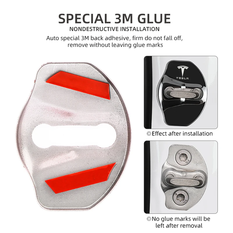 4 قطعة غطاء قفل باب السيارة المعدني ملصقات حماية لطراز تسلا 3 موديل X Y ملحقات السيارات #3