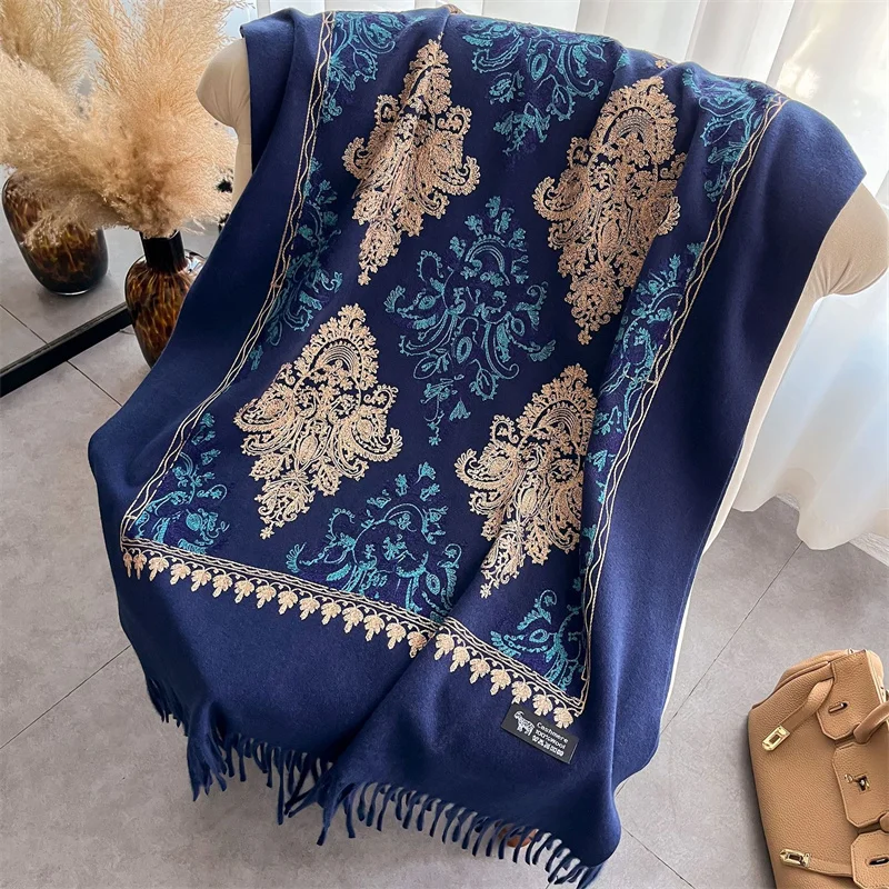 Winter Warm Cashmere Scarf for Women Embroidery Pashmina Blanket Thick Shawl Wrap Neckerchief Fashion Bufanda Echarpe Poncho