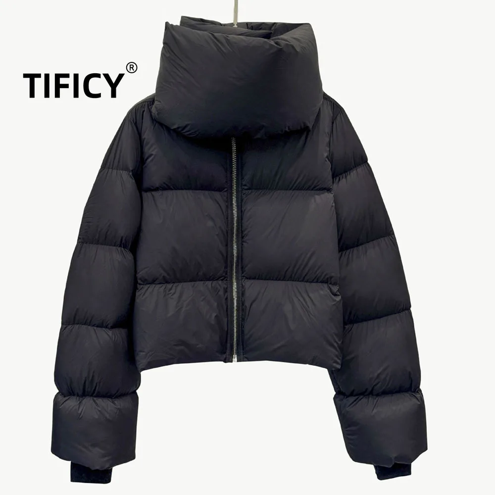 

High Street Neck Down Jacket Men's Autumn and Winter High Neck Color Blocked Women's Short Goose Down Dark Style Down Jacket