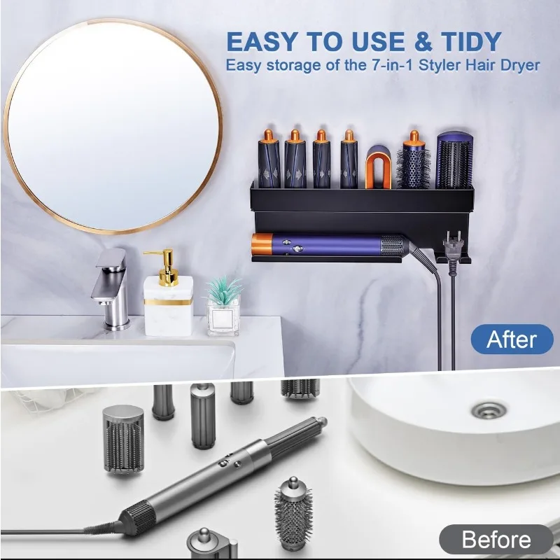 Picture 5: Iron No Drill Hair Tool Organizer Wall Mounted Storage Rack for Curling Iron Blow Dryer Multi Function Holder