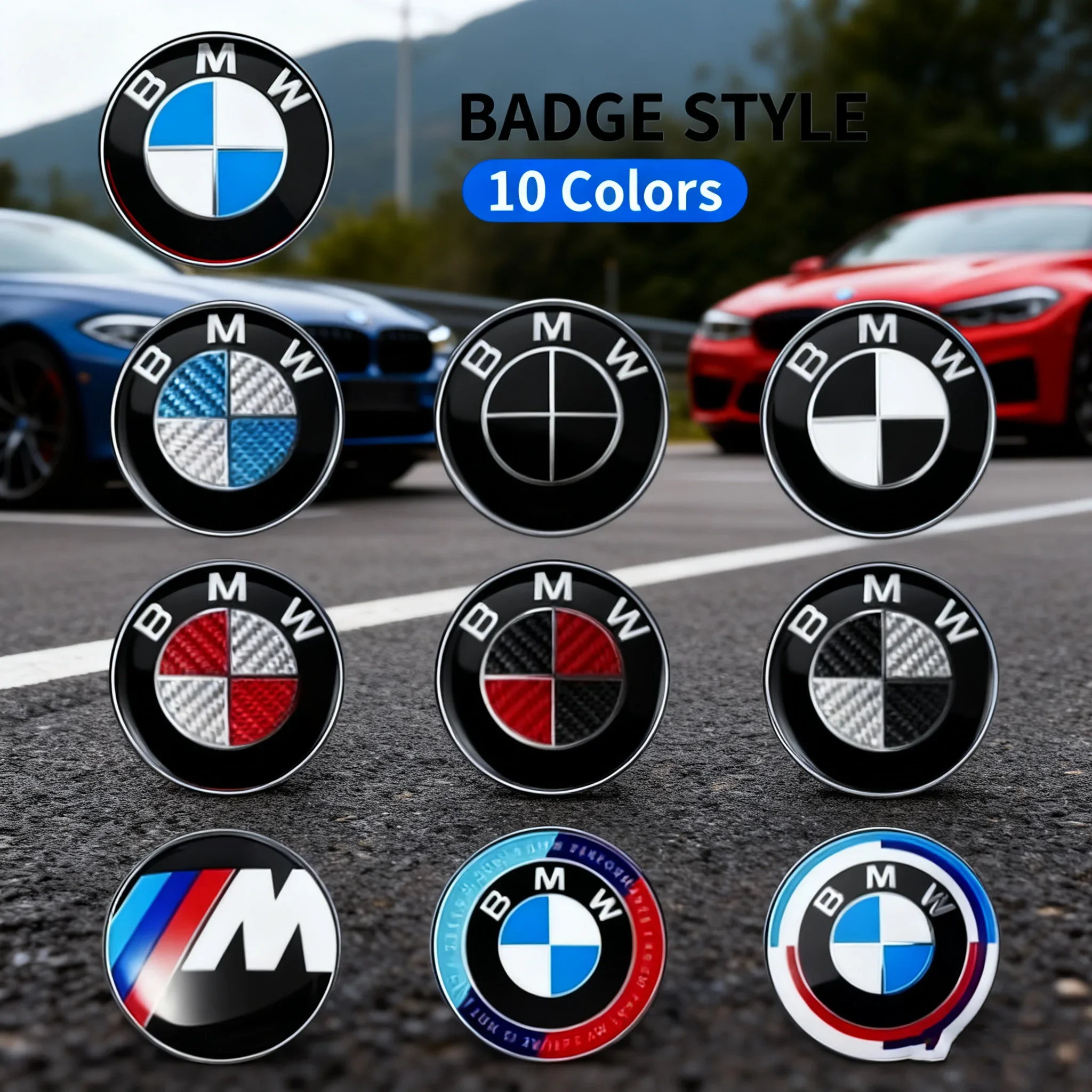 

7pcs Front Hood Emblem Car 50th Anniversary Logo 82mm+Rear Badge 74mm+Wheel Hub Cap 68mm Decoration Cover Styling for BMW M