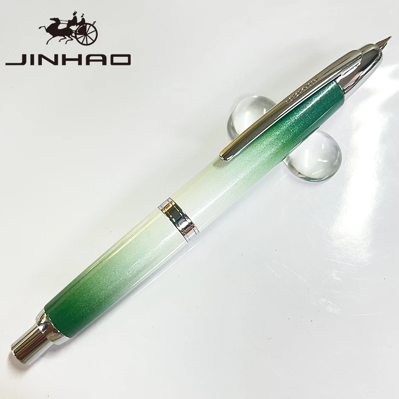 Jinhao 10-Füllfederhalter ohne Kappe mit Box, einziehbarer, feine Spitze in Silberchrom mit gewelltem, silbernem Chrom und Konverter-Schreibset – Detail 1
