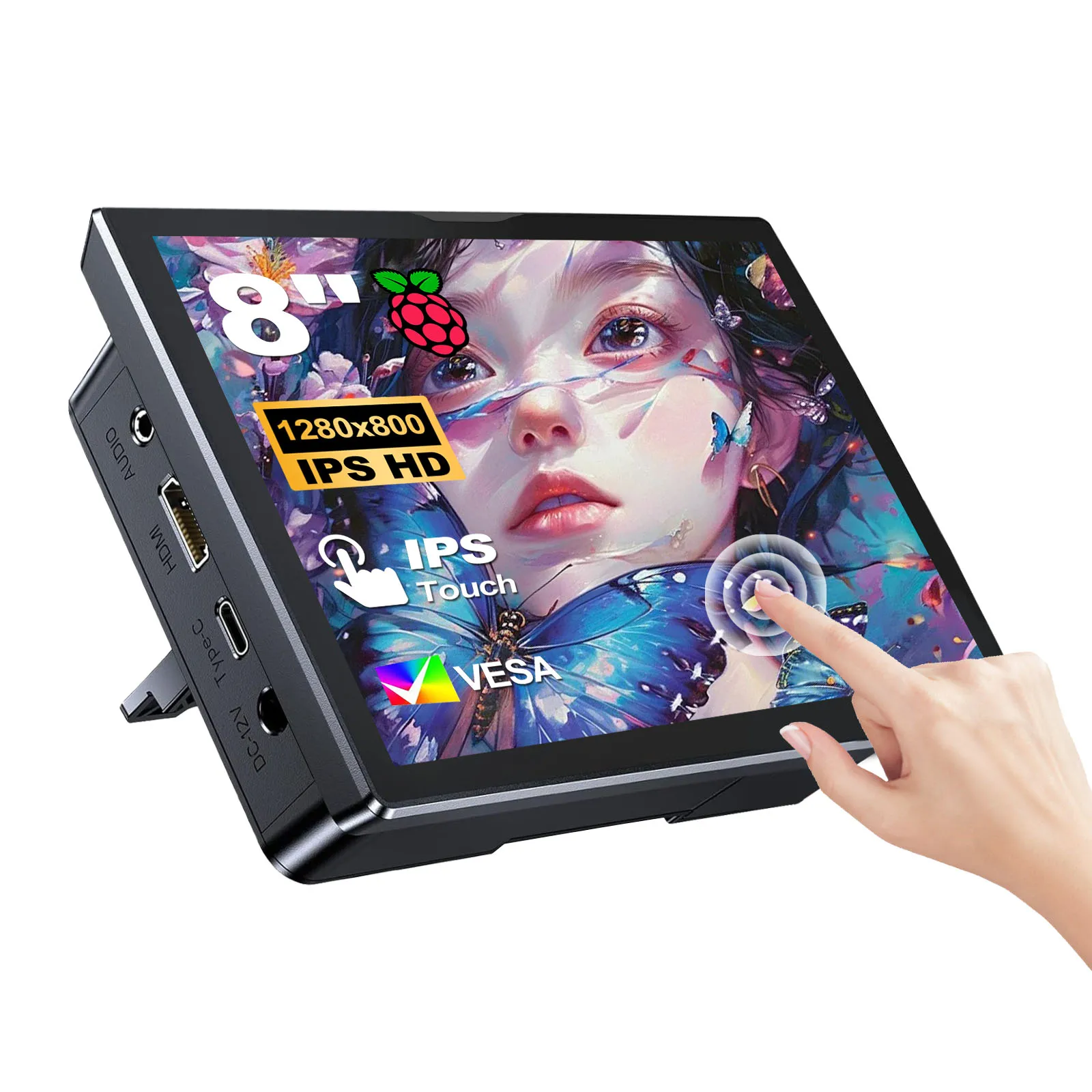 Raspberry Pi 5 4 3 Touchscreen 8 inch Portable Monitor 1280x800 16:10 Display HDMI USB Interface for Computer Program Screen