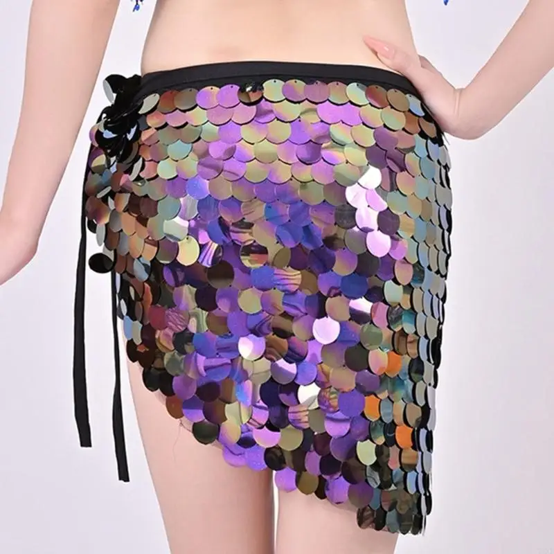 72XE Sciarpa da danza con paillettes scintillanti Accessorio professionale per allenamento danza del ventre in tessuto