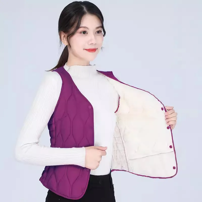 

Winter Thiened Fce Lined down Cotton Vest Women's ort Sle Slim Fit Warm Inner Wear Jaet Large Size Inner Core
