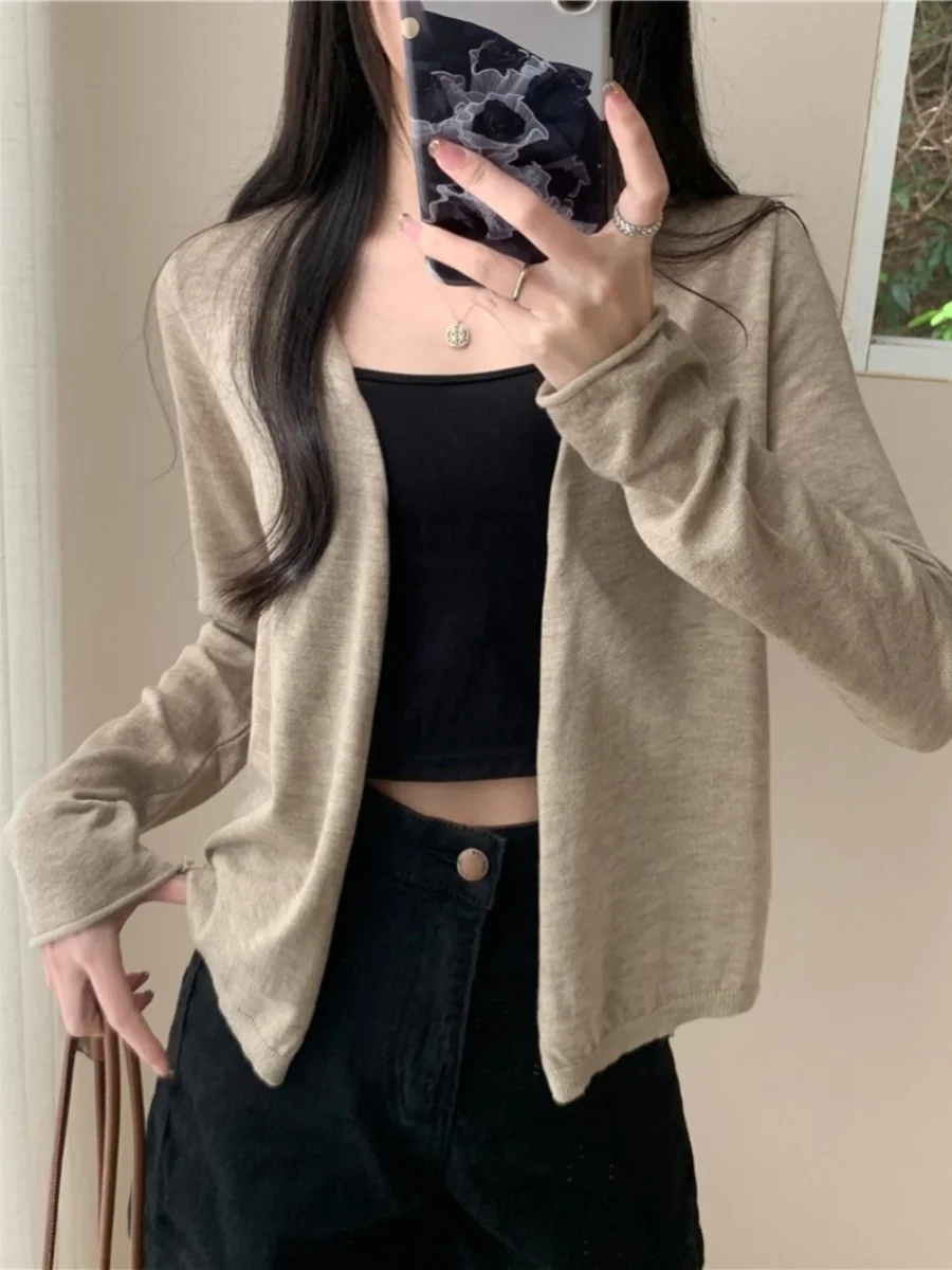 

Lightweight Long Sve Knitted Cardigan Outerwear Pure Color Summer Sun Protection Skirt Matching Trendy Korean Sle Loose Fit