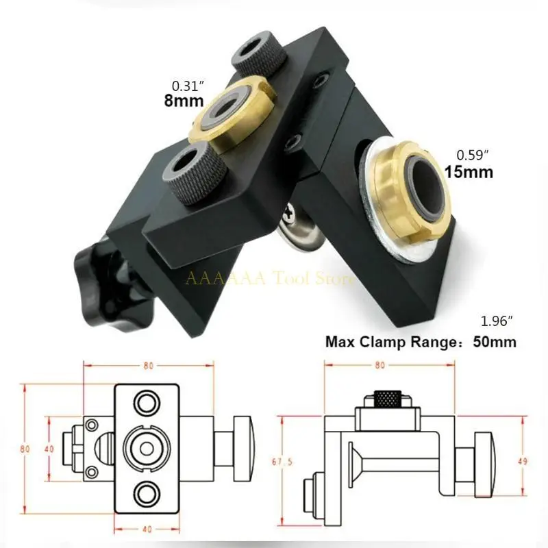 A2BE محدد موقع الثقب القابل للتعديل 3 في 1 مقبض تثبيت حفر النجارة 8/15 مم مثقاب
