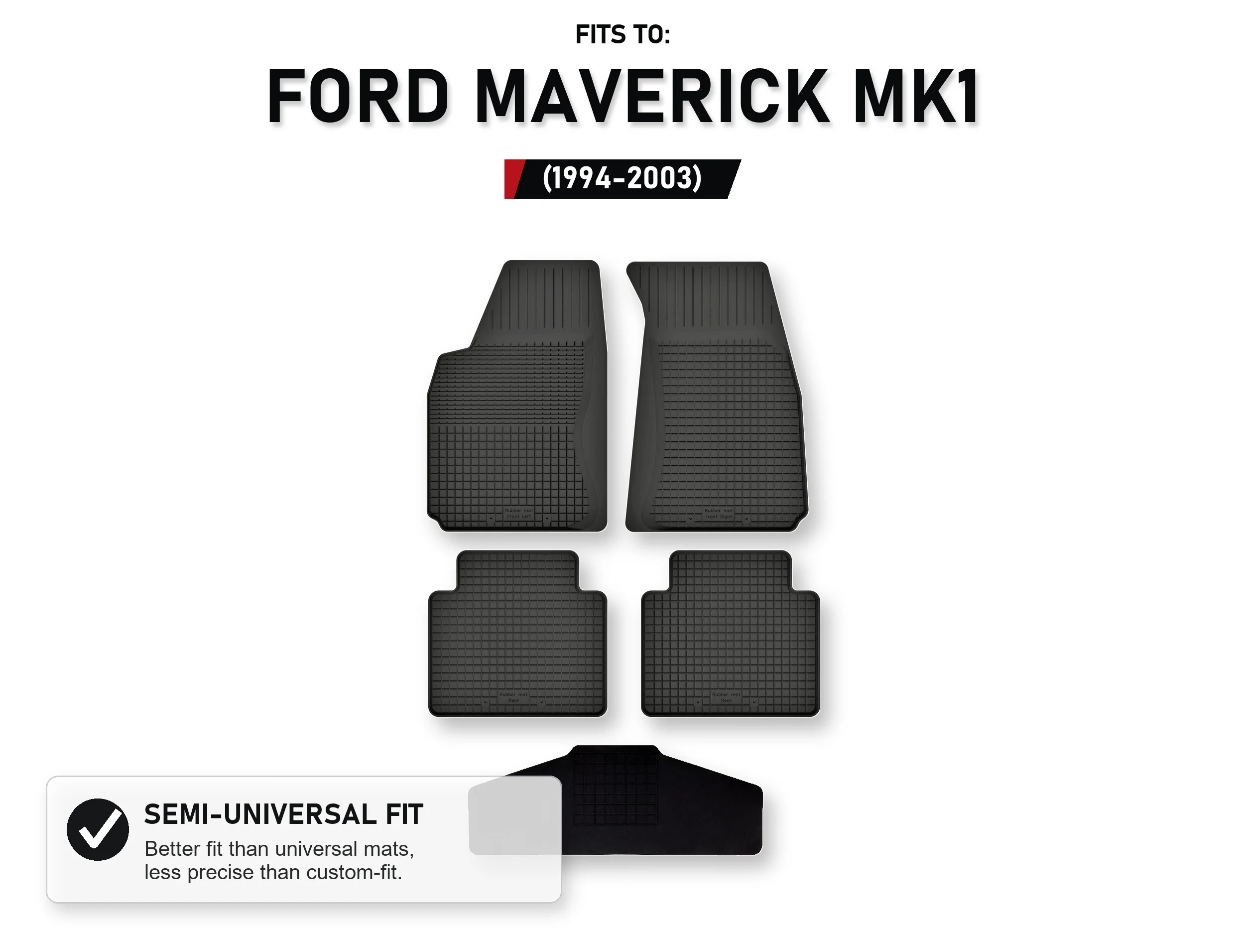 Rubberen matten, tray-type met tunnel voor: Ford Maverick Mk1 1994-2003, 5 stuks