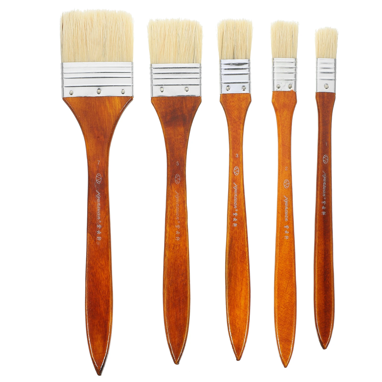 

5pcs Oil Wooden Handle Durable Art Paint Brush For Crafts Diy Wall Painting Portable Drawing Brush Student Supplies Durable