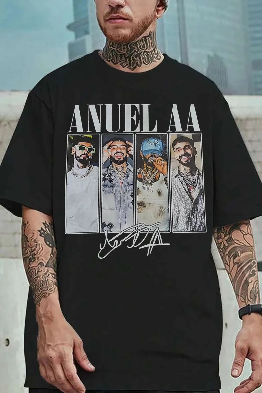 Rapper Anuel AA Real Hasta La Muerte Print T-shirt Hip Hop Oversized Short Sleeve T Shirt Men Women Fashion Cotton T Shirts