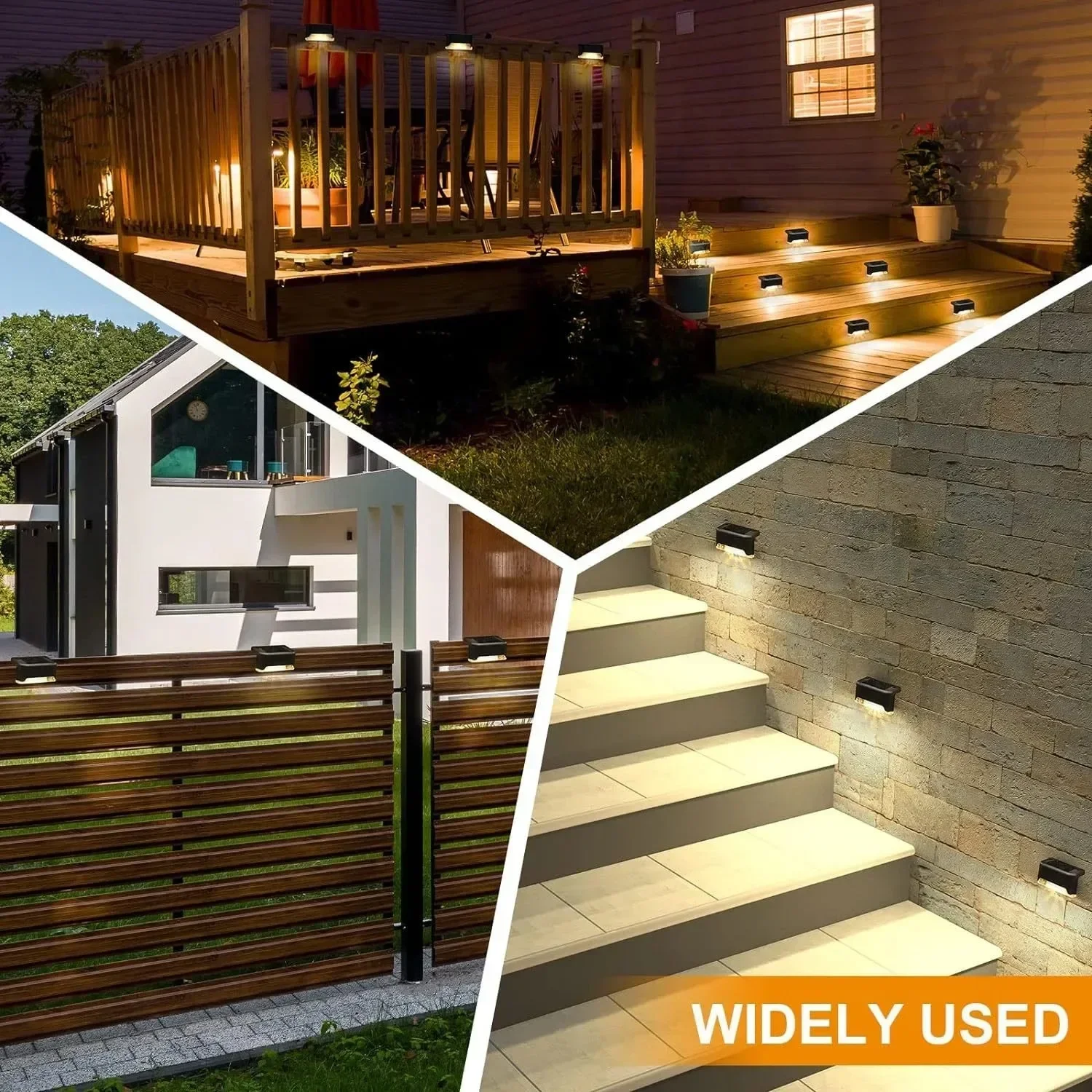 8PCS Solar Deck Lights Outdoor Waterproof LED Warm Fence Lights Step Garden Decorate Lamp for Patio Stairs Railing Pathway