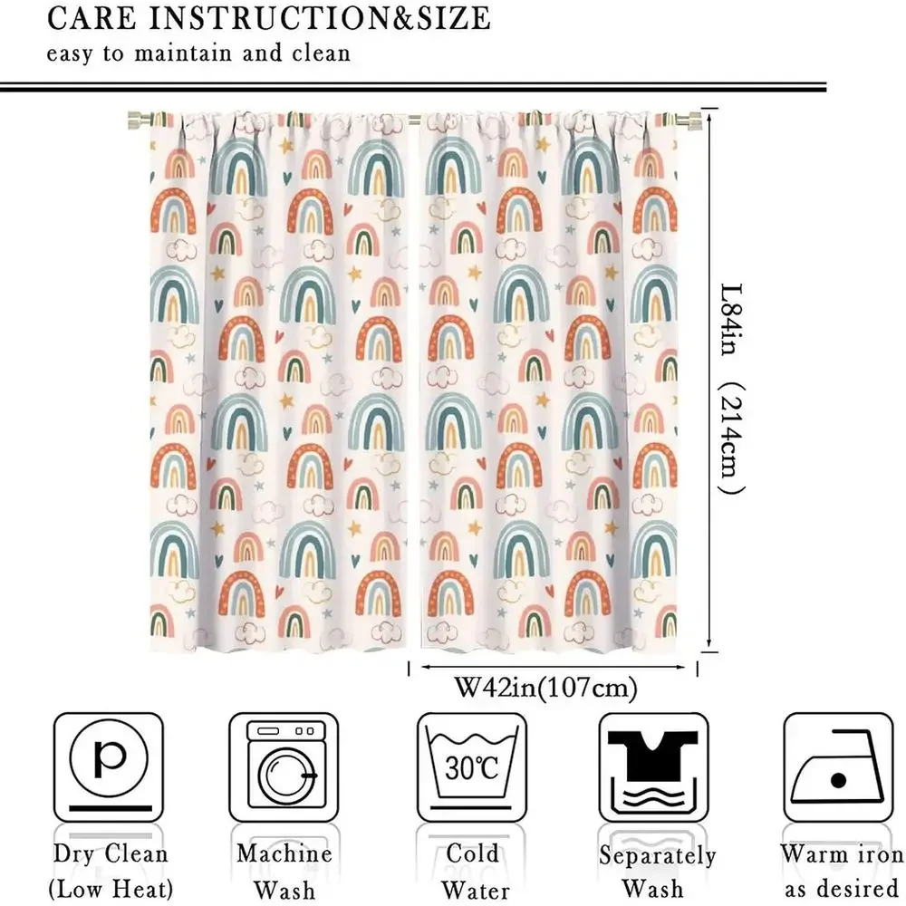 Children's Rainbow Themed Blackout Curtains, 42x84in, 2-Panel Set for Bedroom or Nursery