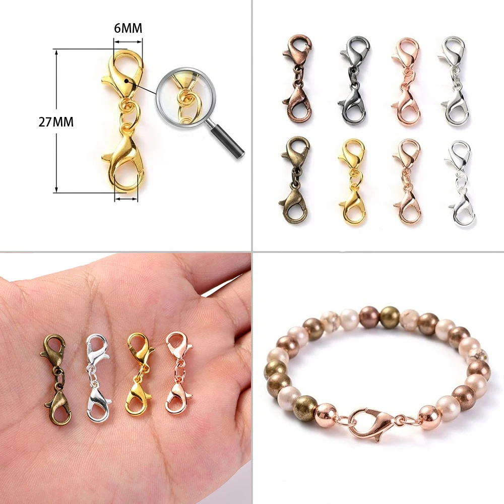 10 Stück Metall-Doppelkarabiner-Verschlüsse für DIY Armband- und Halsketten-Herstellung, Schmuckherstellung, Bastelbedarf und Zubehör – Detail 2