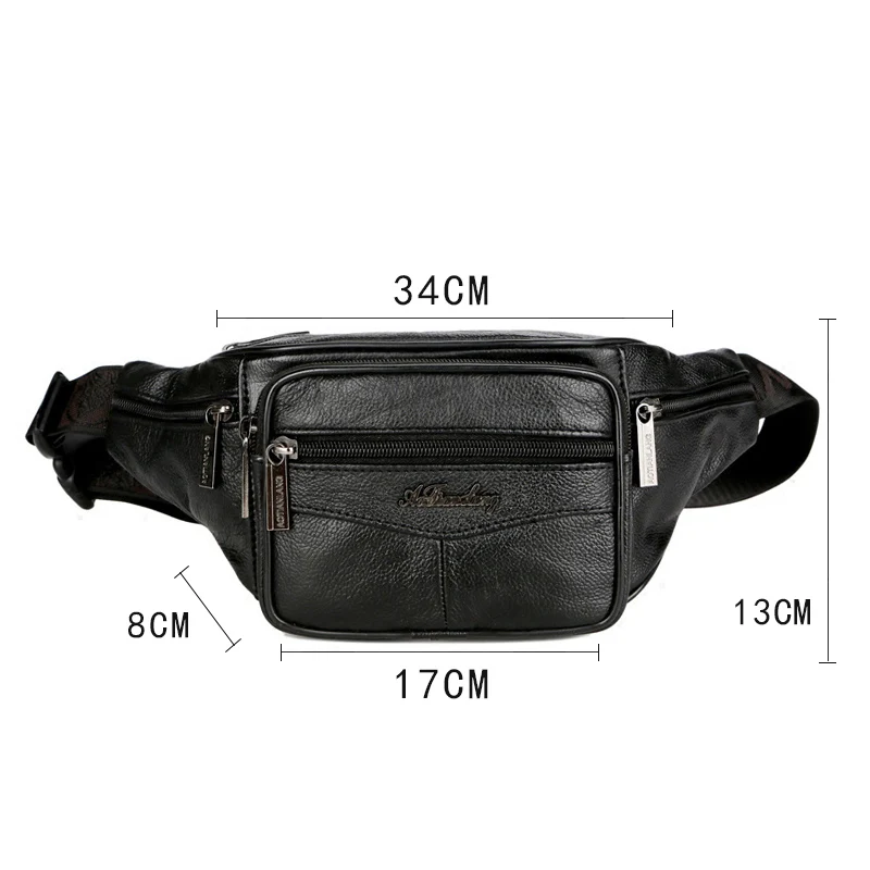 Bolsa de cintura de couro impermeável masculina, bolsa de quadril de alta capacidade, cinto preto, bolsa de rim grande, marca Fanny Pack, nova