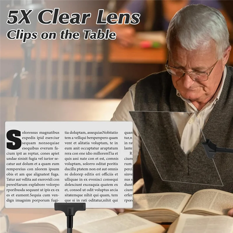 

AC88-5X Magnifying Glass With Clip, 6X3.5 Inch Magnifier With Clamp Adjustable Flexible Gooseneck,Clip On Magnifying Glass Durab