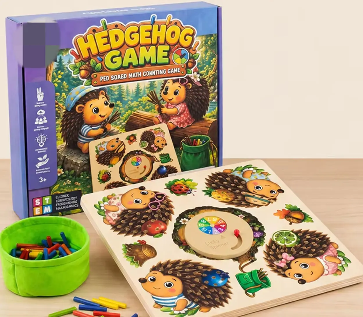 木製ハリネズミ算数計算ボードゲーム、子供用足し算引き算ペグスピナーおもちゃ、モンテッソーリ感覚トレーニング教育ギフト