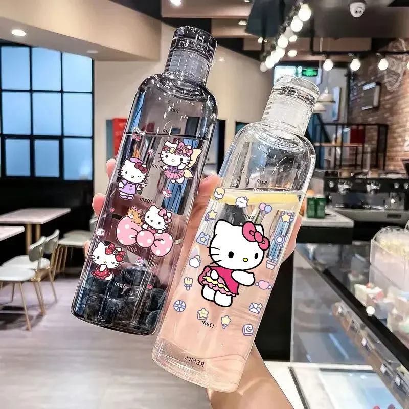 500ml/750ml Graduated Water Cup Sanrio Hellokitty Plastic Portable Water Bottle High Temperature Resistant  Anti Drop Sports Cup