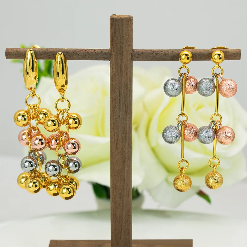 YTJX Modische Quasten-Ohrhänger Dreifarbige Runde Perlen Hängeohrringe für Damen Feiner Schmuck Partygeschenk 2026 Neu Dropshipping – Detail 4