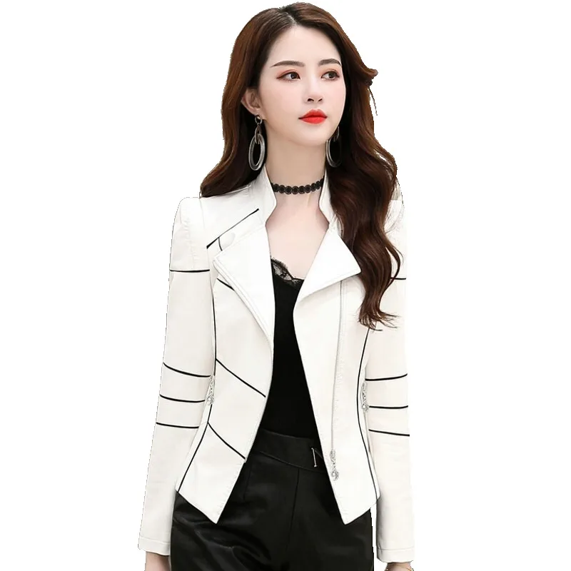 

Korean Version of Slim PU Leather Jacket Women's Spring / Autumn Winter New Motorcycle Leather Short biker Female Coat JJ529
