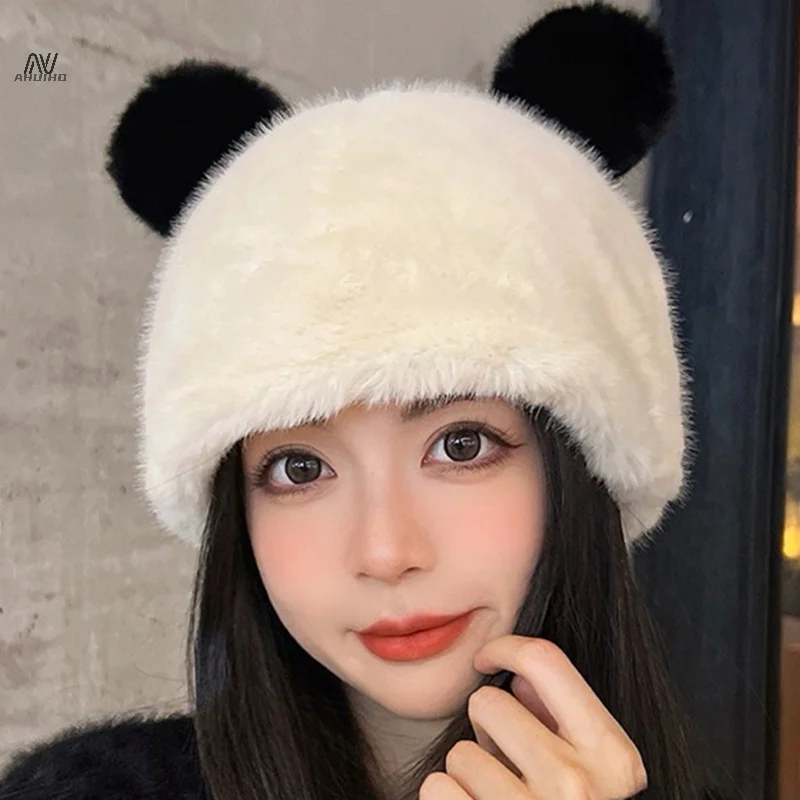 Winter Women Hat Warm Beanie Ear Caps Selfie Pullover Caps Fashionable Plush Caps