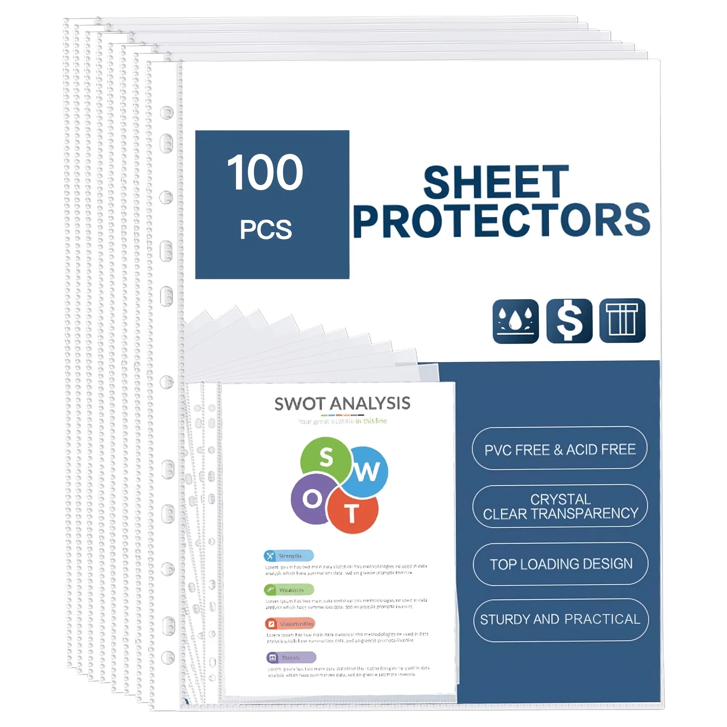 Protectores de Hojas, 100 Piezas, 8.5 X 11 Pulgadas, Protectores de Páginas Transparentes para Carpeta de 11 Anillas, Funda de PP para Proteger Papel, Sin Ácido, Tamaño A4