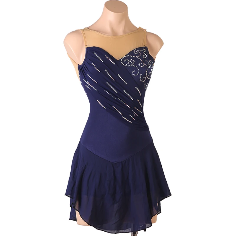 

Figure Skating Dress Women girl Ice Skating Dress Gymnastics Costume custom navy bluecrystal rhinestone B036