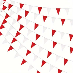 1PC，Red and White Triangle Pennant Banner -Plastic Bunting Flags for Weddings, Birthday Parties, and Garden Celebrations