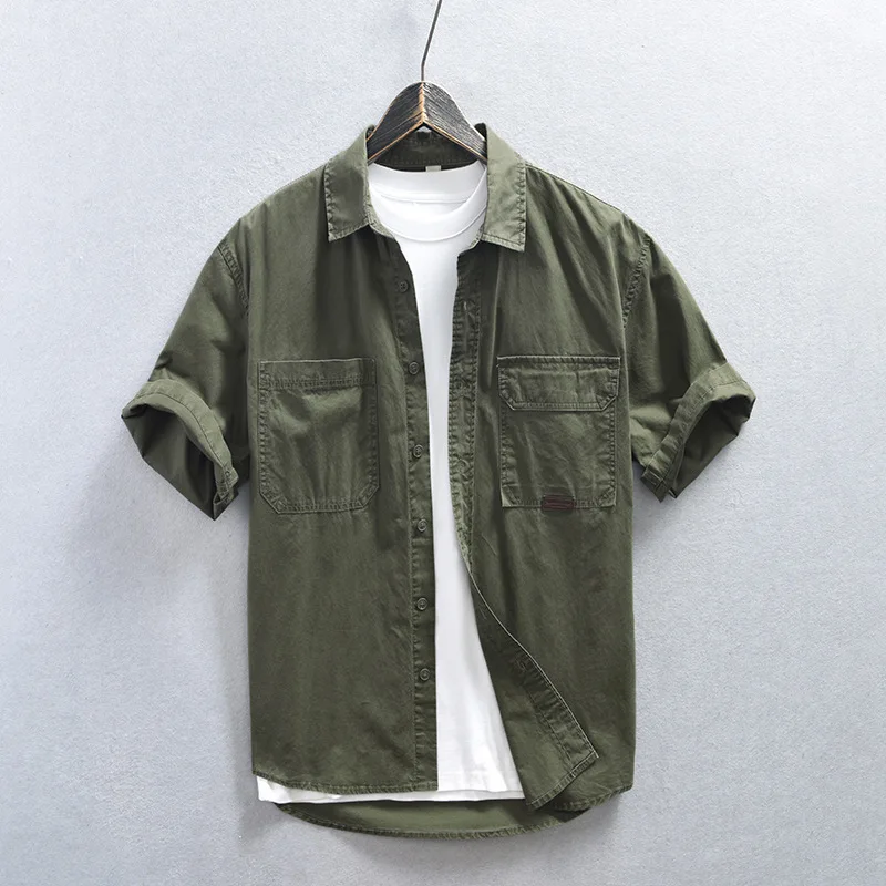 

2024 Men's Clothing Shirts Workwear Shirt Men's Short Sleeved Summer Loose Casual Half Sleeved Shirt Jacket 남성의류