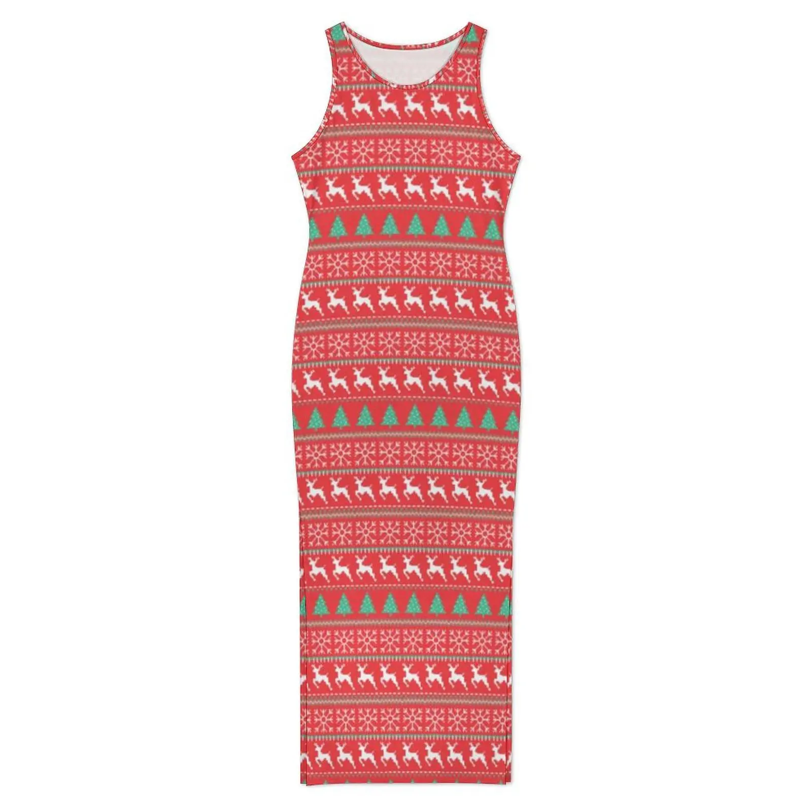 فستان حيوانات إسكندنافية بدون أكمام مطبوع عليه عيد الميلاد فساتين ماكسي ضيقة ومثيرة فستان ضيق للنساء تصميم كبير الحجم