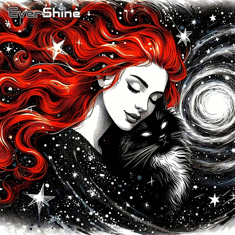 

Evershine 5D Diamond Embroidery Portrait Picture Of Rhinestones Painting Girl Full Drill Square Mosaic Cat Wall Decor