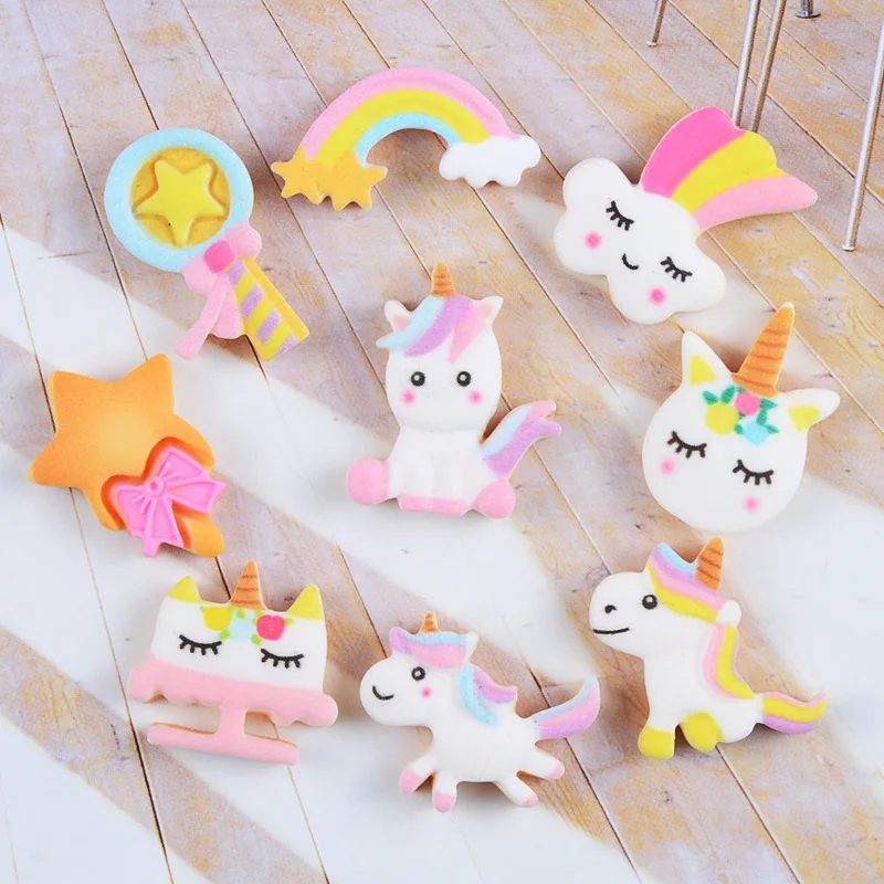 10pcs Cartoon Resin Rainbow Unicorn Series Cabochons Scrapbook Materials Mini Figures Crafts Flatback Cabochon Embellishment DIY