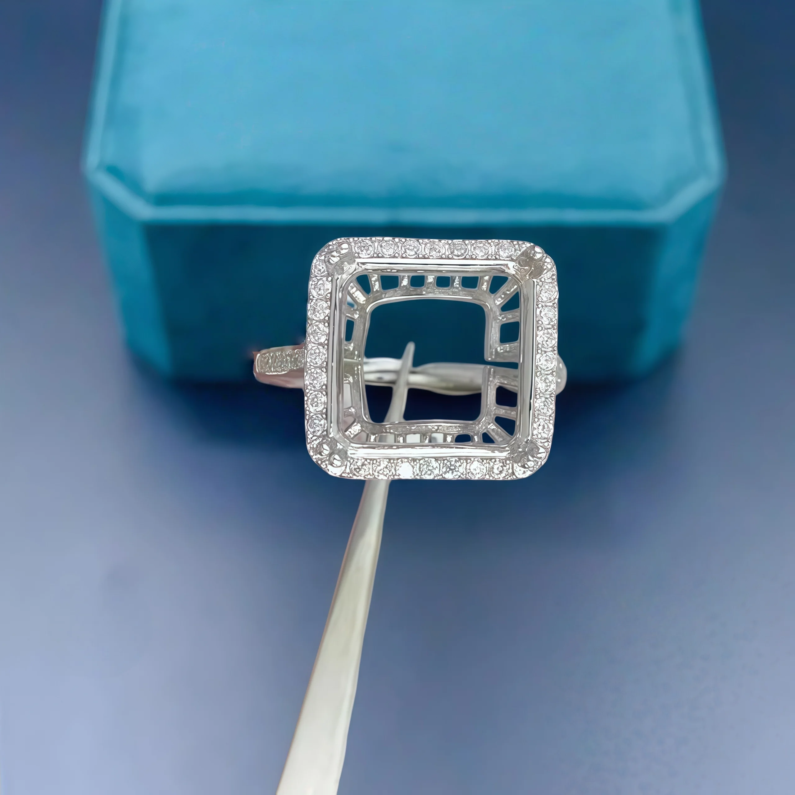 

Setting 12mm Square Stone Fashion DIY Empty Ring Holder S925 Sterling Silver Fine Design Charm Weddings Jewelry for Woman