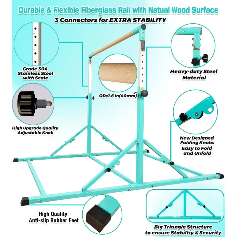 Foldable gymnastics bar, folding training bar for kids and teenagers aged 3-18