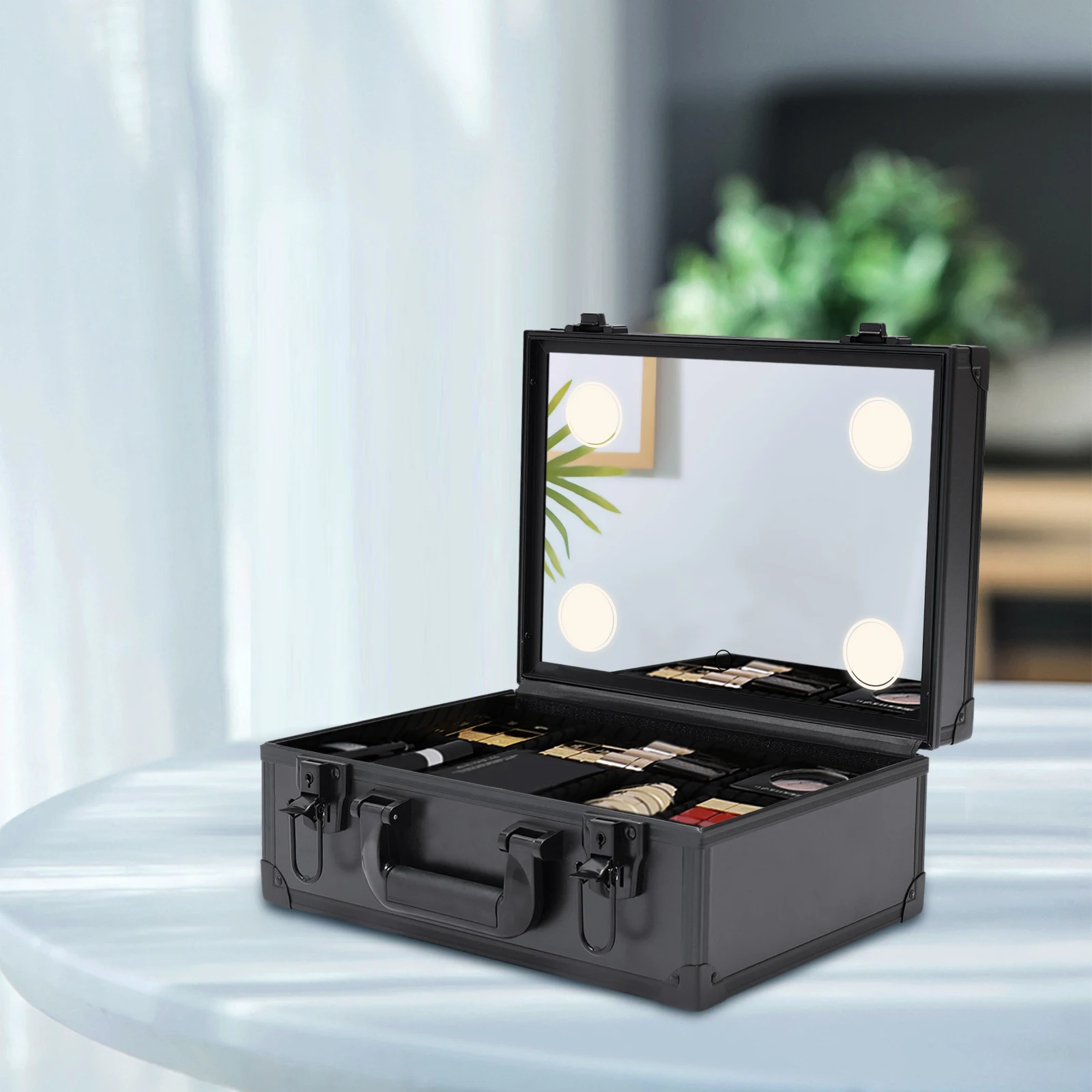 Makeup Train Case - Cosmetic Organizer Box Makeup Case with Lights and Mirror  Makeup Case with Customized Dividers