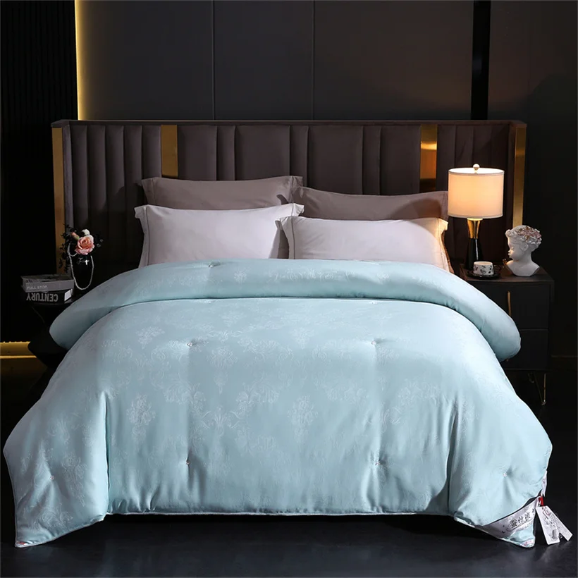 Luxury Mulberry Silk Quilt, 100% Cotton Jacquard Shell, Natural Long Silk Filling Duvet Insert, All Season Soft Warm Comforter