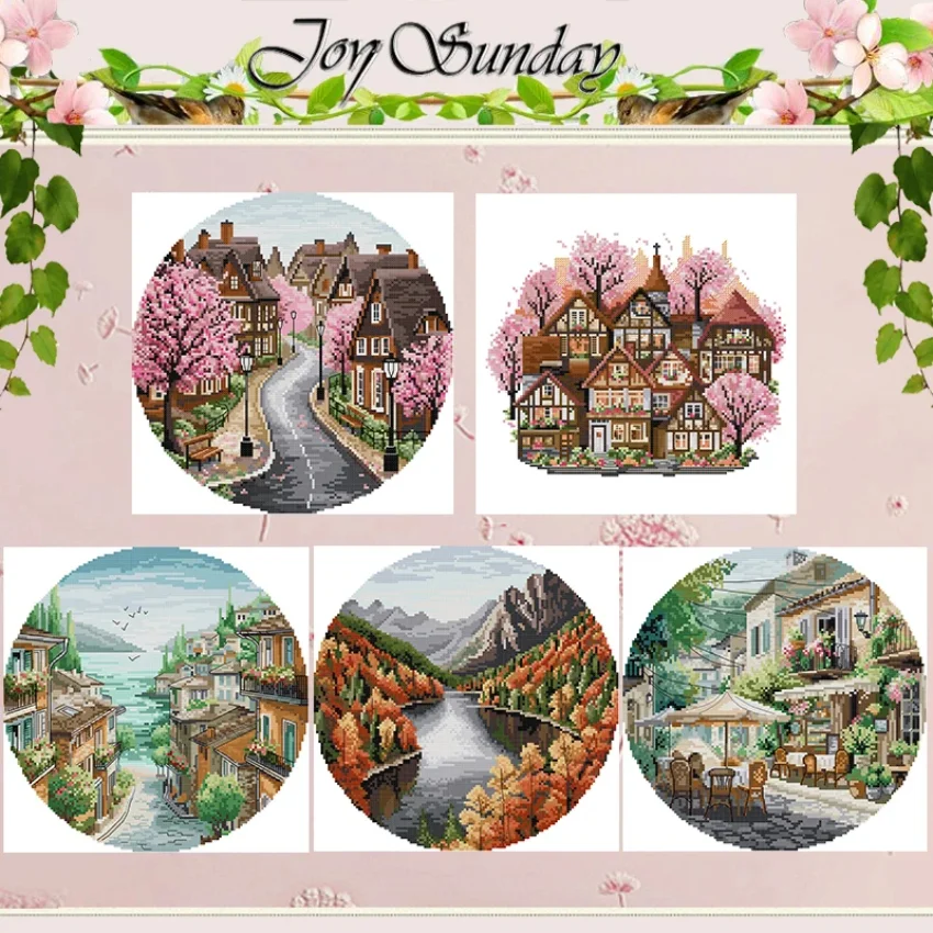 

Spring Streets Cottage Patterns Counted Cross Stitch Set DIY 14CT Stamped DMC Cross-stitch Kit Embroidery Needlework