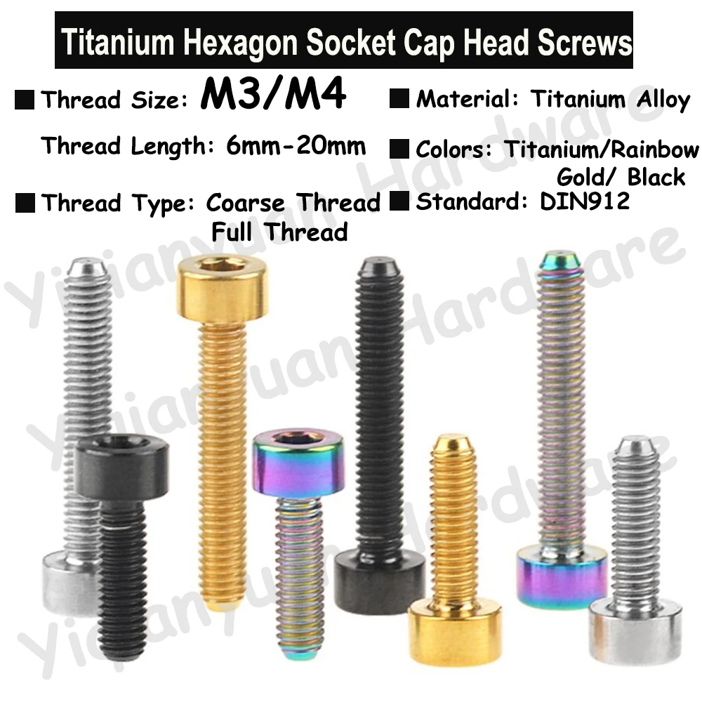 1 stück M3 M4 DIN912 Bunte Titan Hexagon Socket Cap Head Schrauben Allen Schlüssel Schrauben mit Grob Gewinde 4 Farben