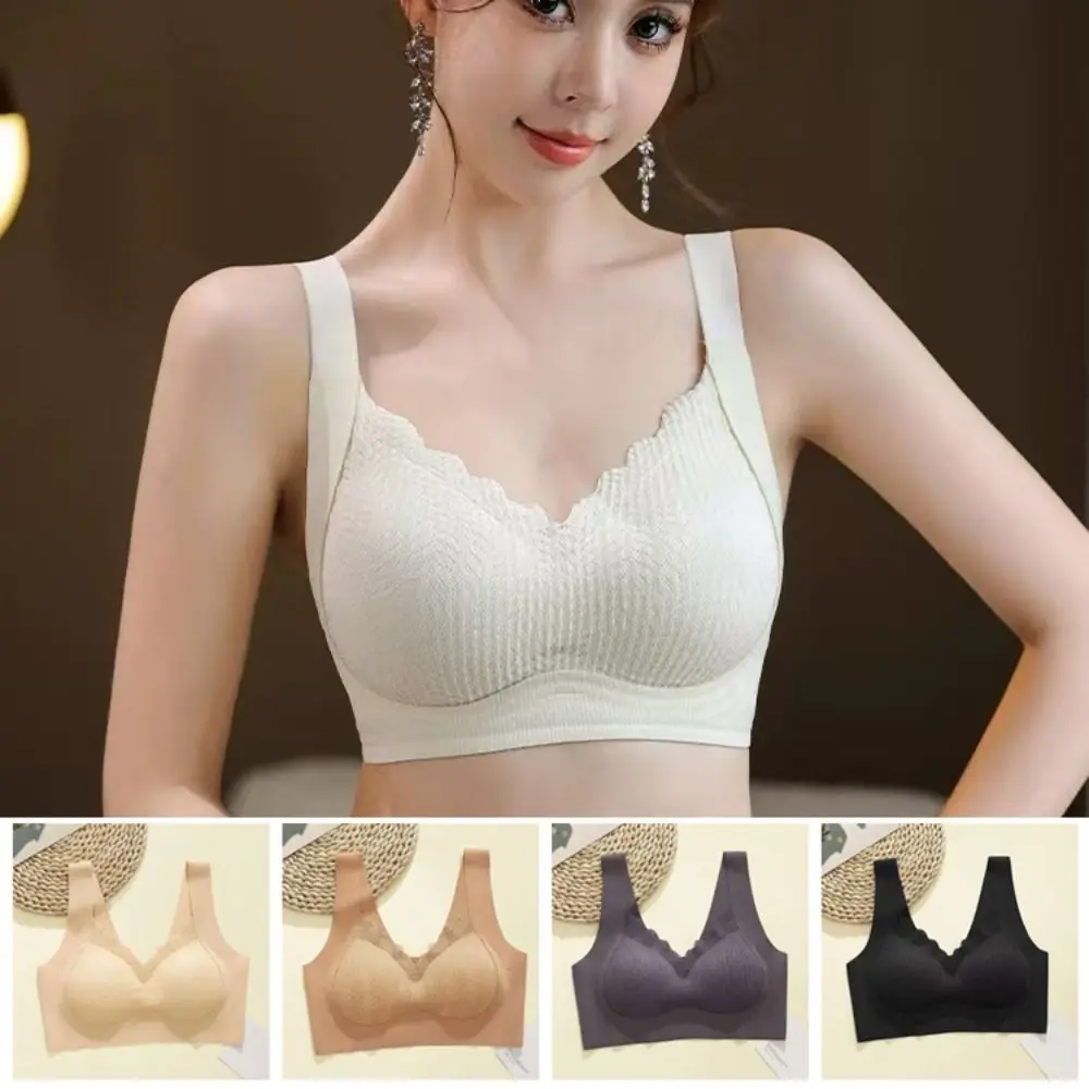 Biustonosz Push Up Bez Fiszbin z Dużym Biustem Głęboki Dekolt V Odporny na Wstrząsy Podnoszący Biust Bielizna Damska Zapobiegająca Opadaniu Bezszwowy Biustonosz dla Dziewcząt