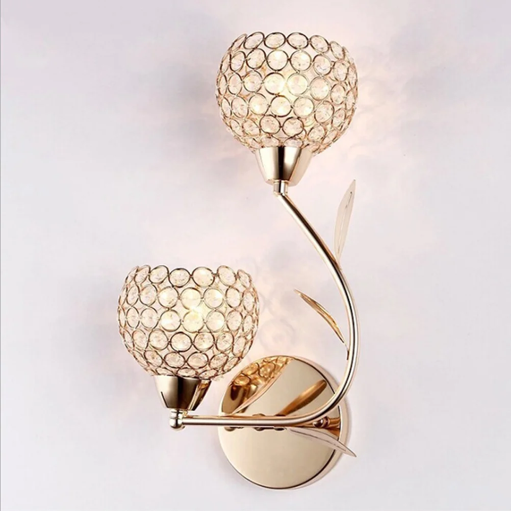 مصباح حائط داخلي كريستالي مزدوج ذهبي معدني زجاجي على شكل زهرة شفاف بجانب السرير وغرفة النوم مصباح جداري كهربائي سبلاش #2