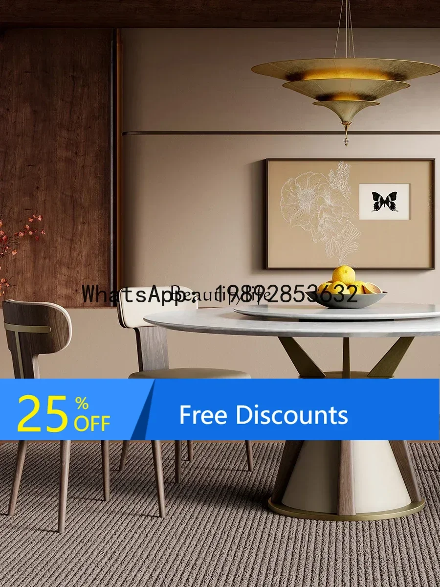 

Обеденный стол из натурального мрамора, высококачественный итальянский светлый роскошный домашний стол среднего и древнего стиля с поворотным столом