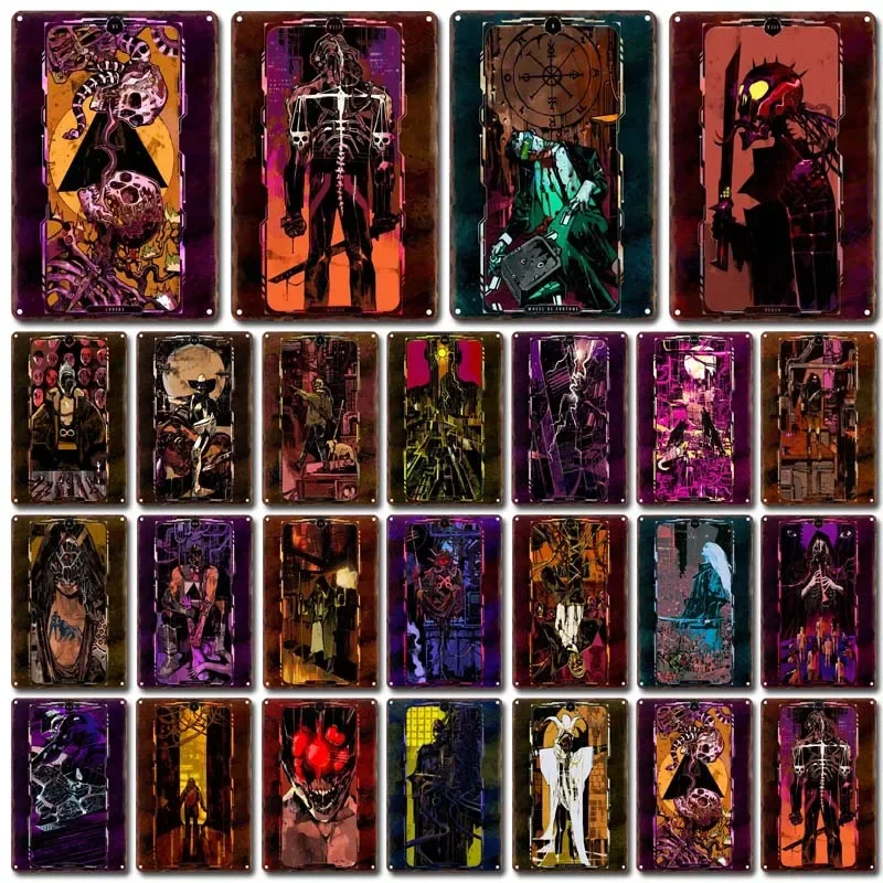 Tarot Cards Retro Vintage Metal Sign Decoration Wall Decor Cyberpunk Poster Bar Restaurant Cafe Game Room Garage Decoration Home