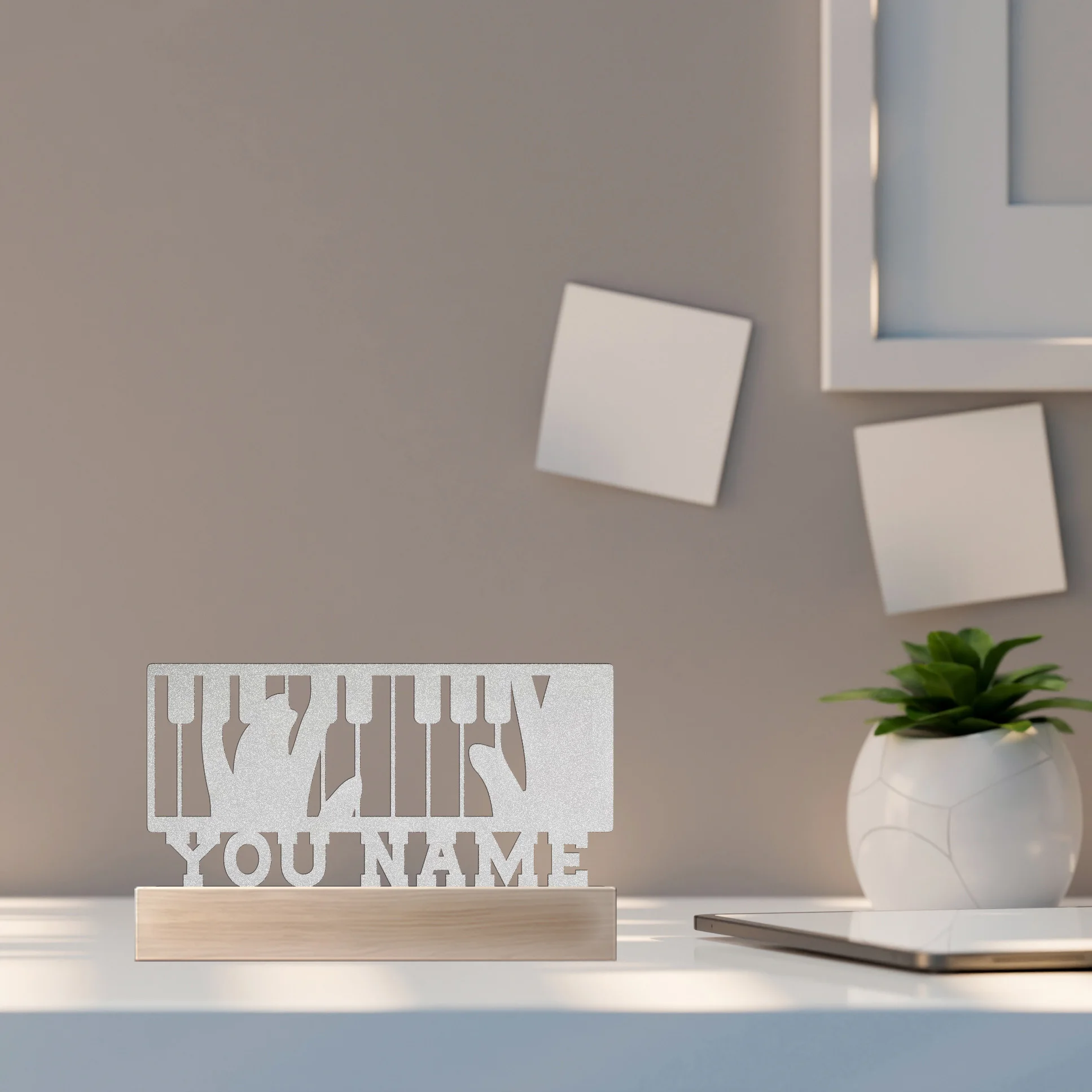 1 قطعة مفاتيح البيانو الحديثة لعب اسم مخصص تمثال معدني زخرفة معدنية مع قاعدة خشبية النحت المعدني الحرف الفنية مع قاعدة خشبية #4