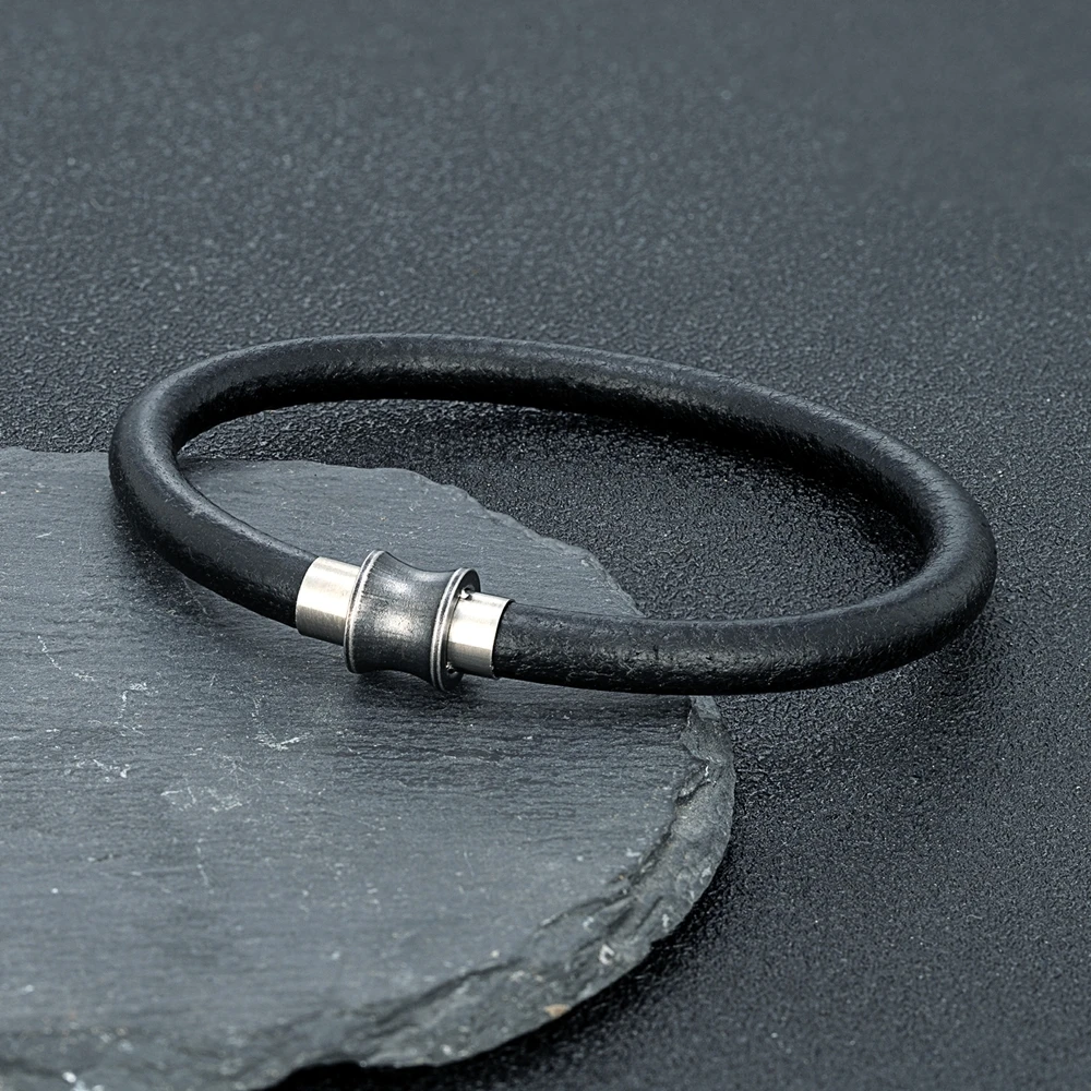 MKENDN SImple Style Men Women Primary Color Cowhide Bracelet Retro Stainless Steel Magnet Buckle Accessories Handmade Gifts