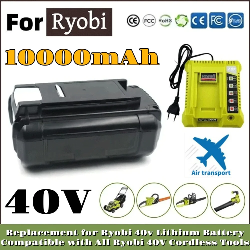

40V For Ryobi 10Ah Li-Ion Rechargeable Battery For Ryobi RY40502 RY40200 40V Cordless Power Tools Battery OP4050 OP4026 OP40401