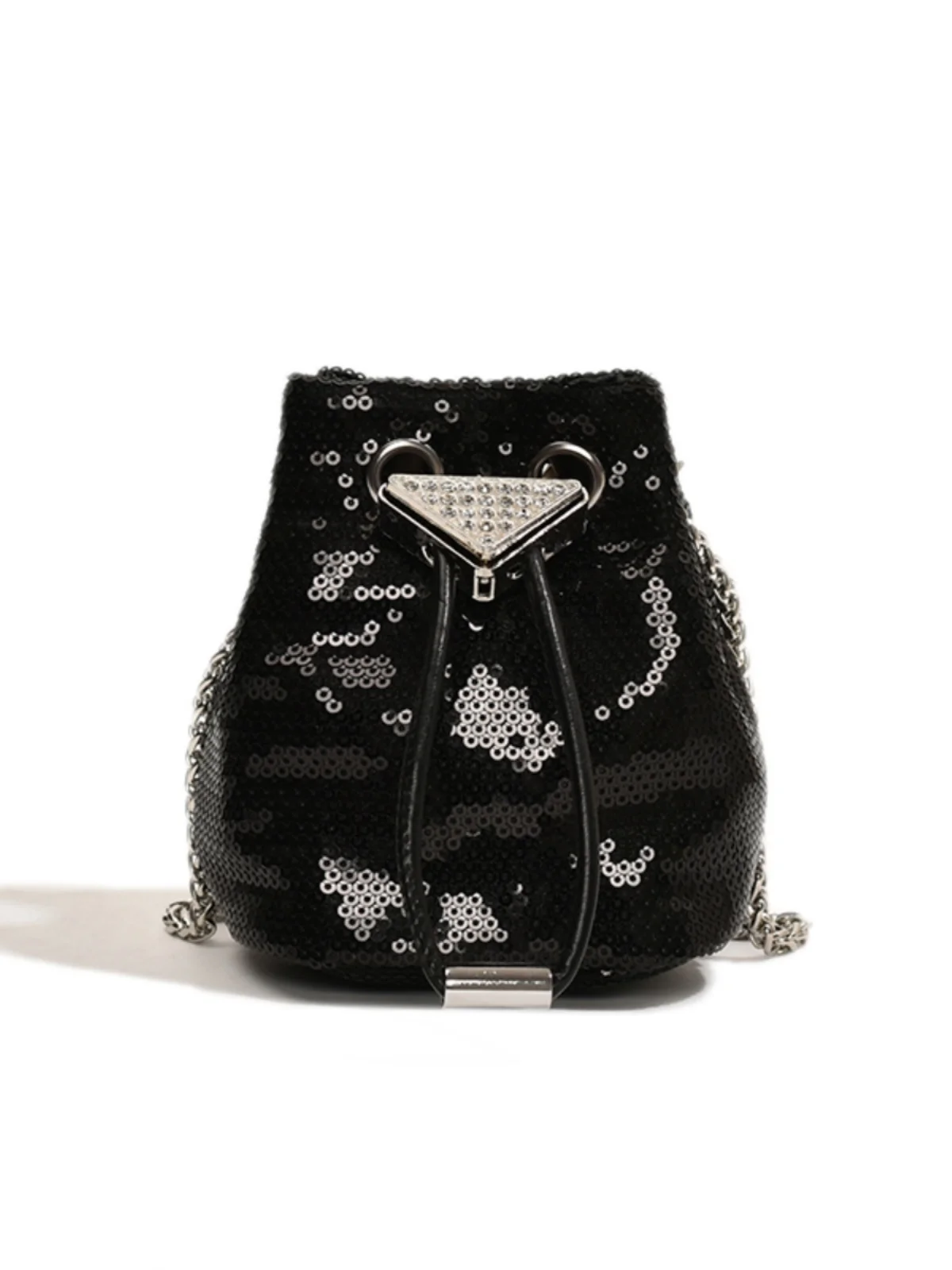 

Женская сумка-ведро с цепочкой через плечо iny с блестками, серебристая летняя новая универсальная модная корейская мягкая сумка Sle