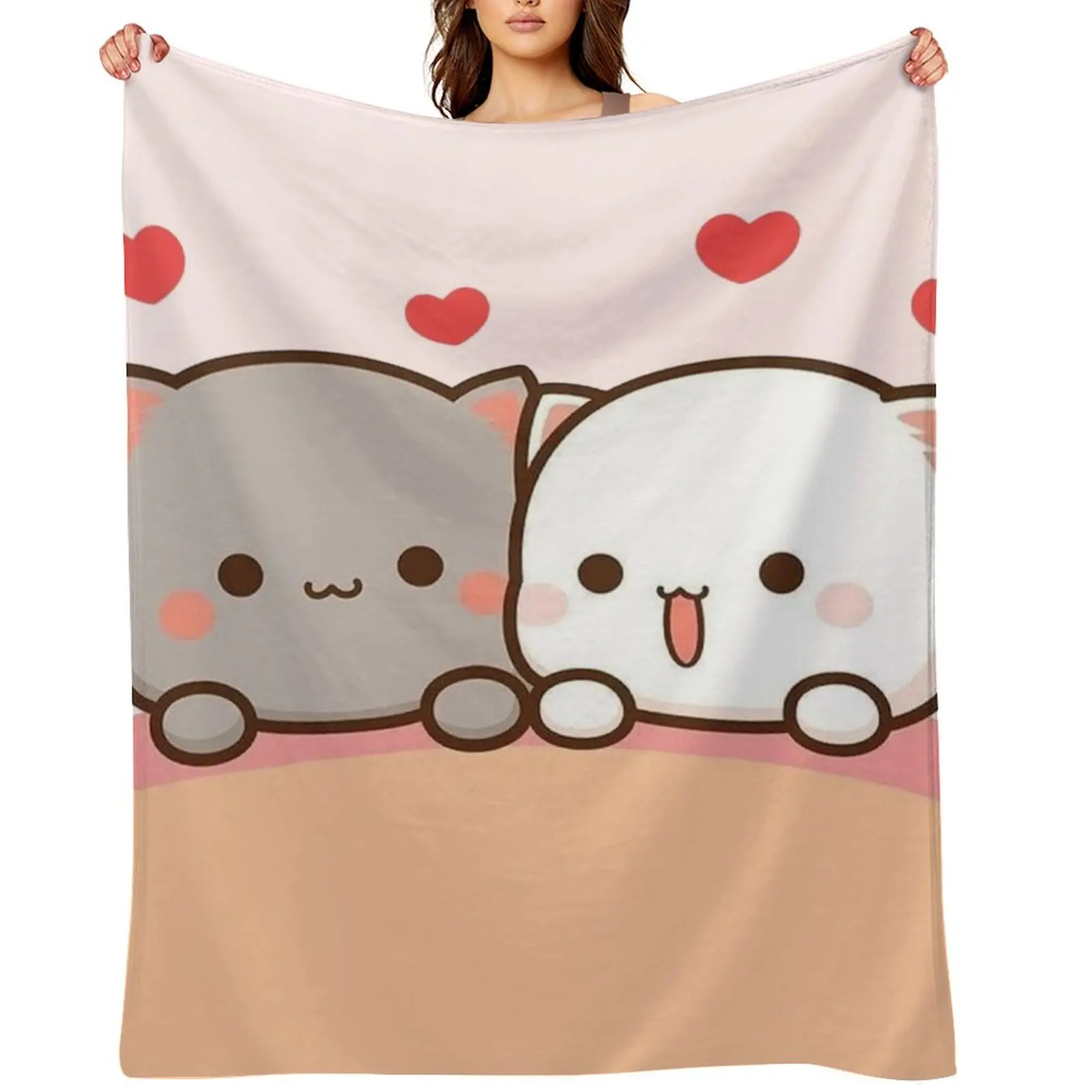 

Peach and goma mochi cat Throw Blanket For Sofa Thin blankets ands Furrys sofa bed Blankets