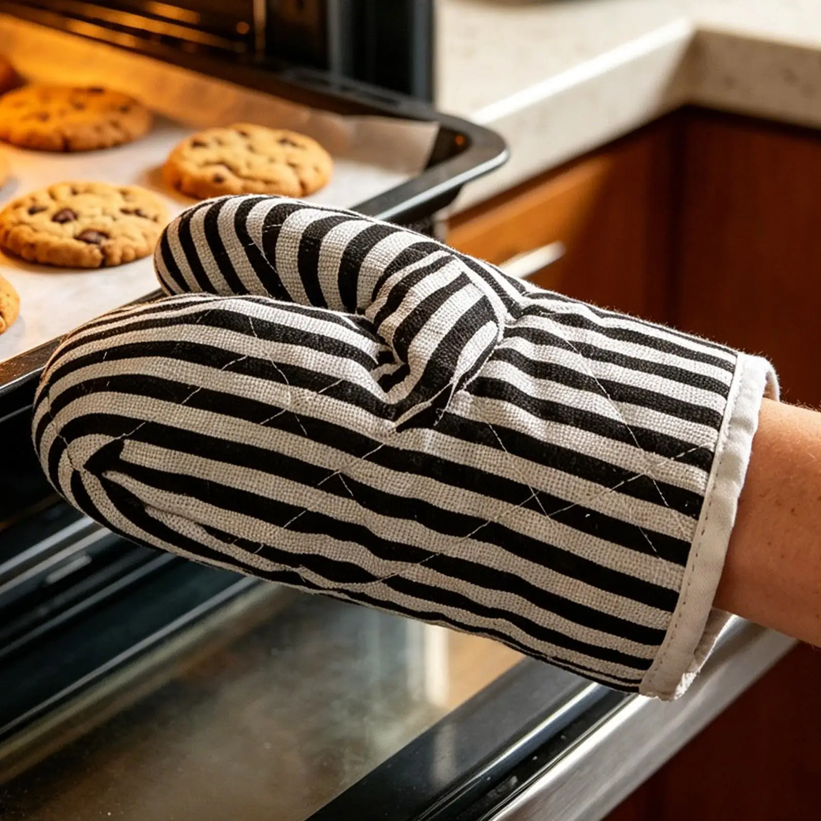 1PC Household Insulated Gloves Microwave Anti-scald Gloves Thicken Striped Baking High Temperature Resistant Gloves Kitchen Tool
