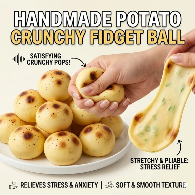 New Crunchy Squishy Potato Stress Ball Squeeze Toy Crispy Potato Squishy Fidget Ball Handmade Round Blocks Filled ASMR for Adult
