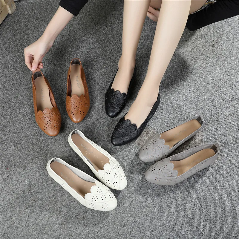 35 - 43 Summer Women Shoes Woman Genuine Leather Flat Sandals Casual Breathable